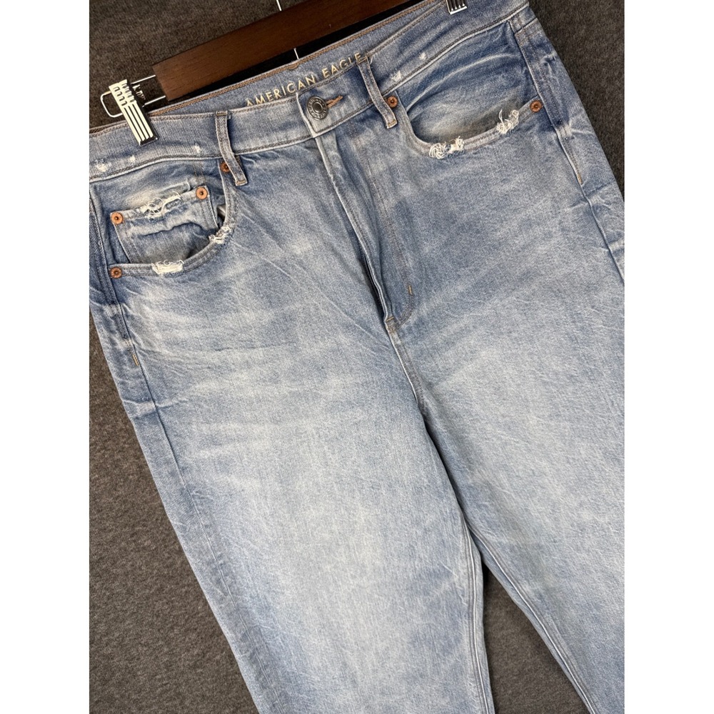 American‎ Eagle Baggy Jean Womens 12 R Light Wash Distressed High Rise Y2K Denim
